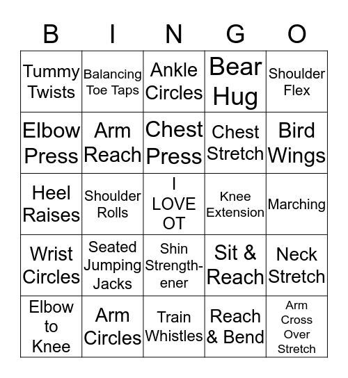 Chair Activity Bingo Card