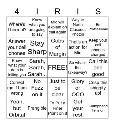 IRIS Mission Bingo Card