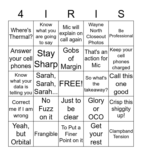 IRIS Mission Bingo Card