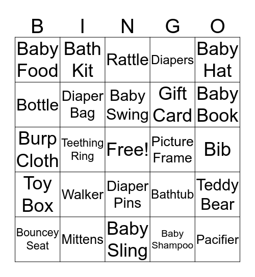 Baby Bingo Card