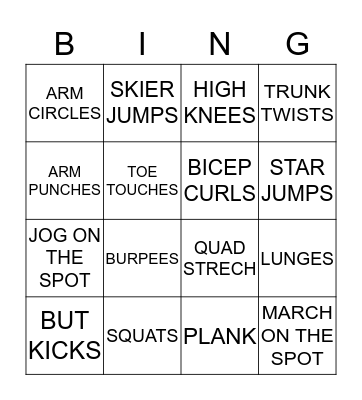 POPERCISE FITNESS BINGO  Bingo Card