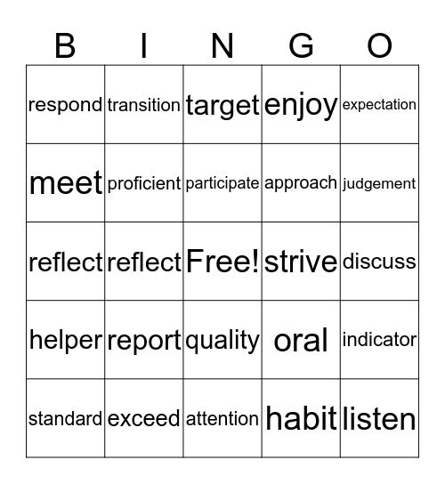 report card Bingo Card