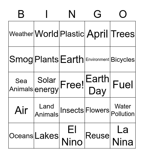 Earth Day Bingo Card