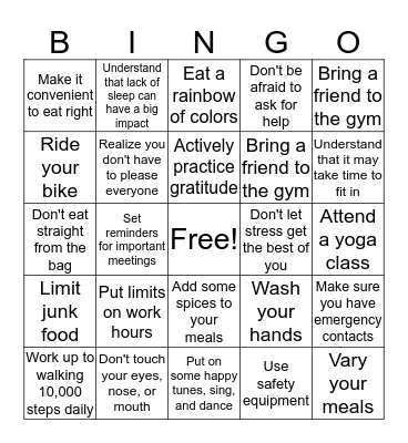 Health & Wellness Bingo Card