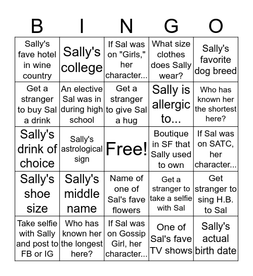 Sally's Birthday Bingo! Bingo Card