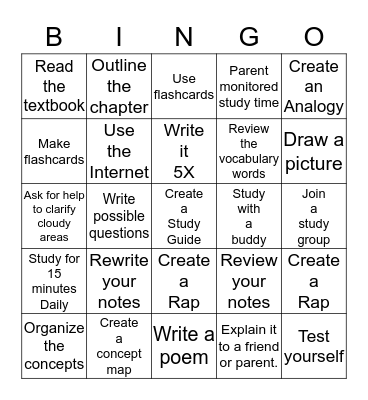 Study Bingo Card