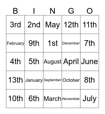 Calendar Bingo Card