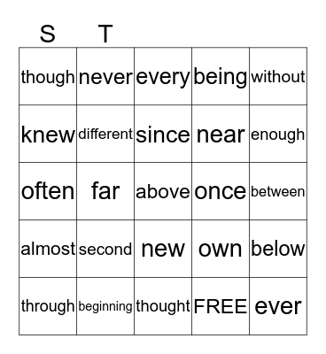 SIGHT WORDS K Bingo Card