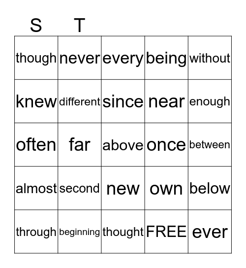 SIGHT WORDS K Bingo Card