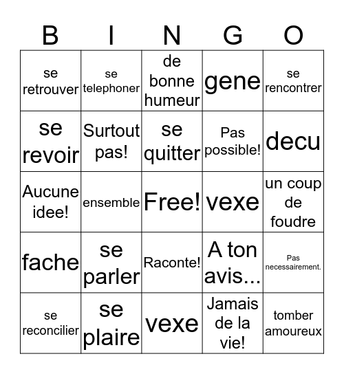 French 3&4/Chapter 4, Vocabulary 1 Bingo Card