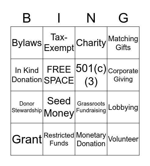 Philanthropic Bingo Card