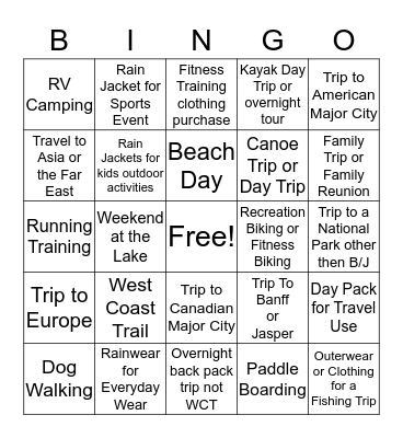 Spring/Summer TNF Bingo Card