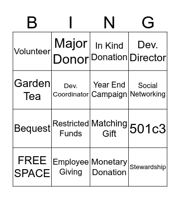 Philanthropic Bingo Card