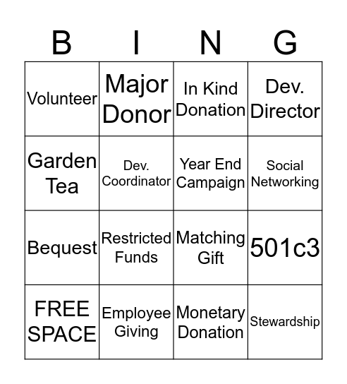 Philanthropic Bingo Card