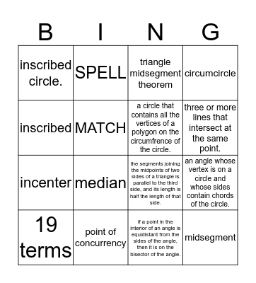 Geometry Module 8 Bingo Card