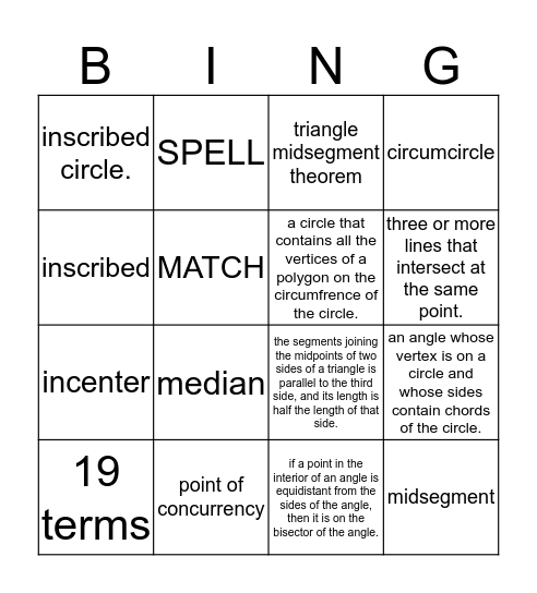 Geometry Module 8 Bingo Card