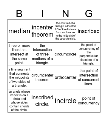 Geometry Module 8 Bingo Card