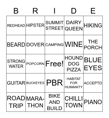 HANNAH'S BRIDAL SHOWER Bingo Card