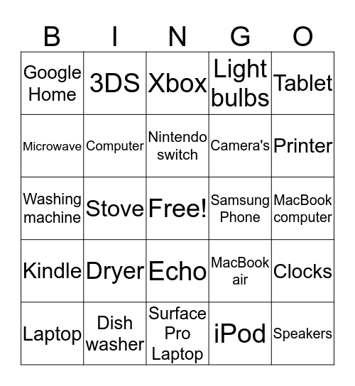 Devices Bingo Card