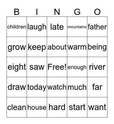 3rd Grade Sight Word BINGO Card