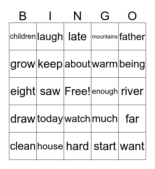 3rd Grade Sight Word BINGO Card