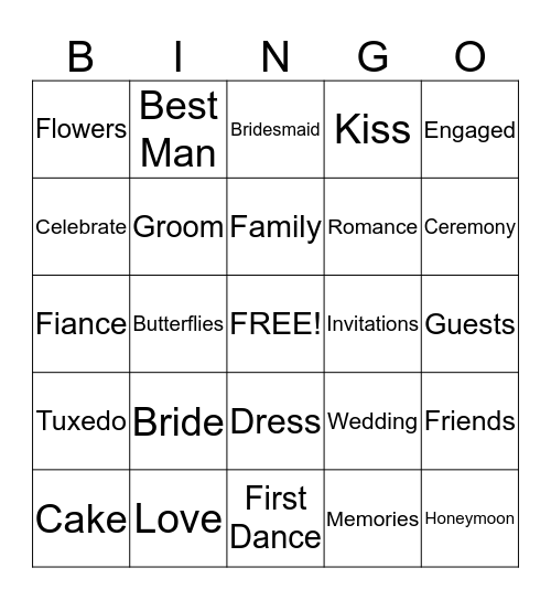 Bridal Shower Bingo Card