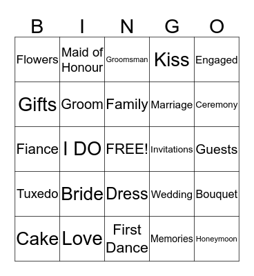 Bridal Shower Bingo Card