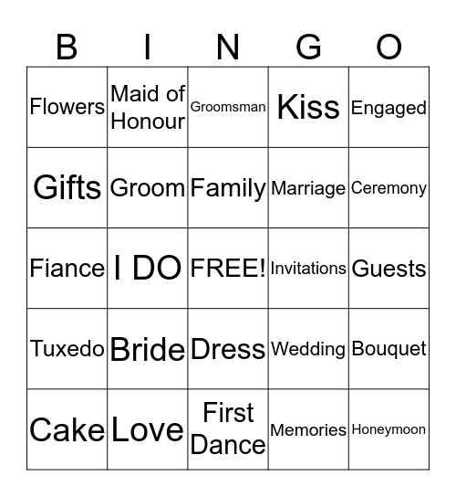 Bridal Shower Bingo Card