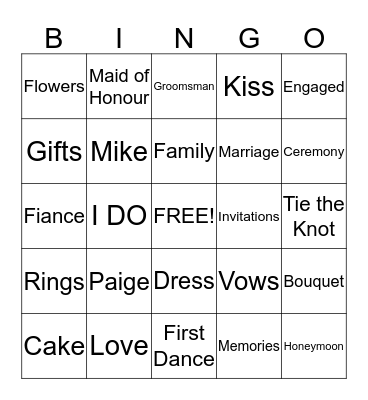 Bridal Shower Bingo Card