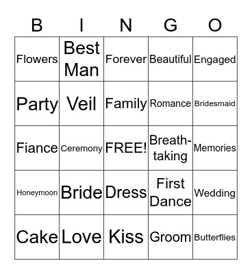 Bridal Shower Bingo Card