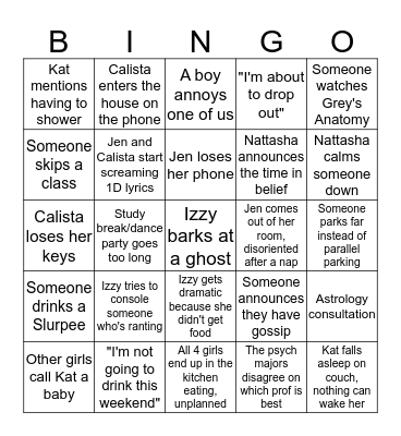 Izzy's House Bingo Card