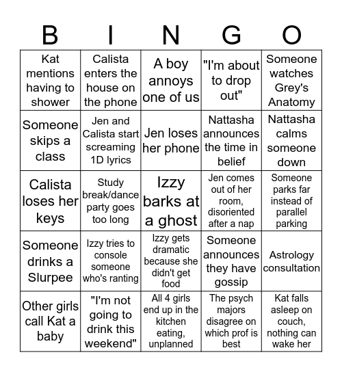 Izzy's House Bingo Card