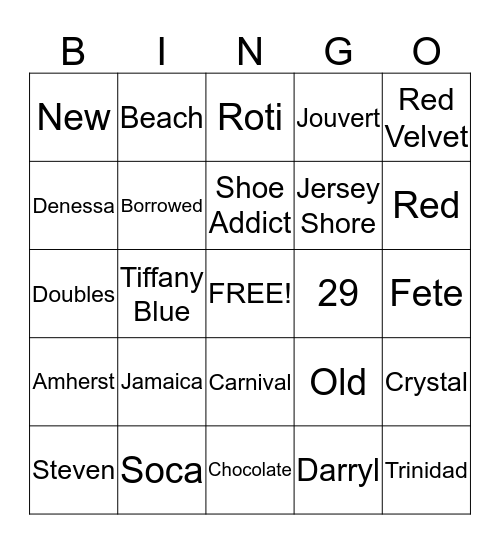 Dinelle's Bridal Bingo Card