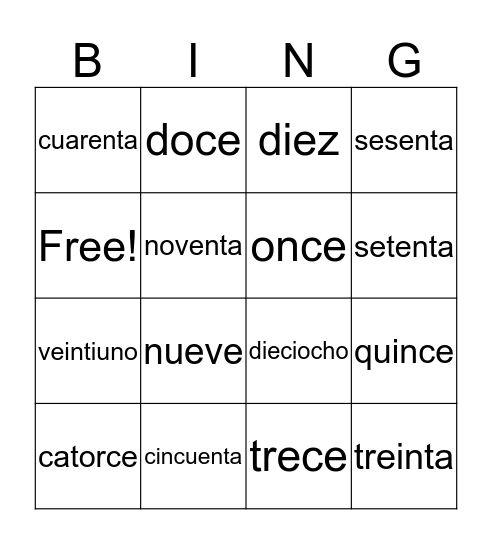 Los Numeros Bingo Card