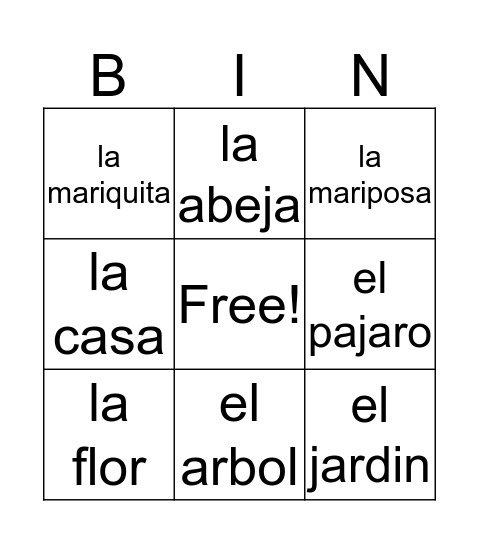 El jardin Bingo Card