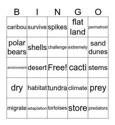 Ecology 3/4 Desert and Tundra Bingo Card