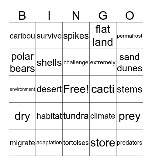 Ecology 3/4 Desert and Tundra Bingo Card