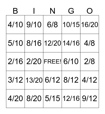 FRACTION  Bingo Card