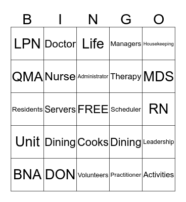 Lutheran Life Villages Employees Bingo Card