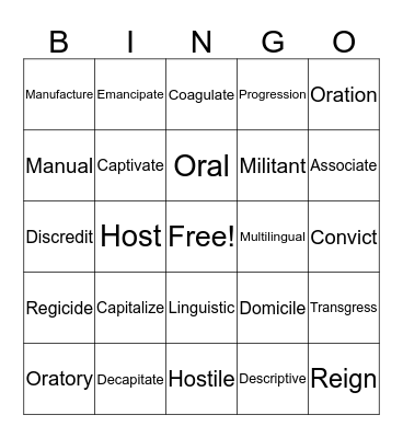 Vocabulary 12 Bingo Card