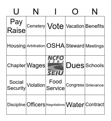NCFO BINGO Card