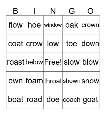 double vowel Bingo Card