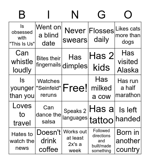 Meet and Greet Bingo Card