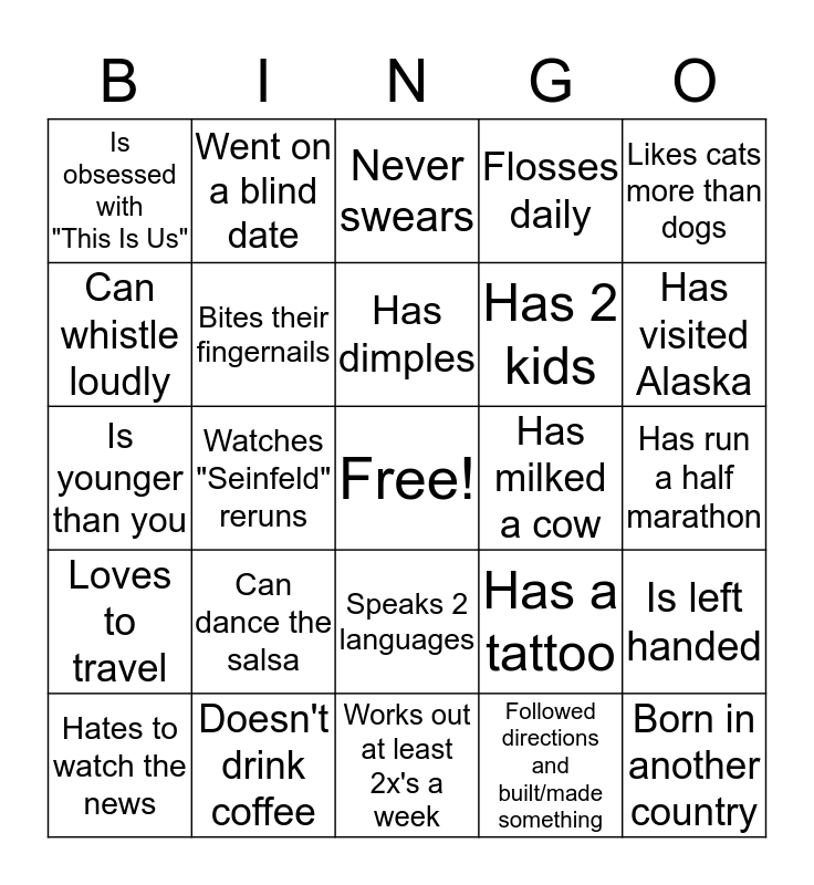 Meet and Greet Bingo Card