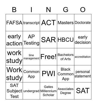 COLLEGE KNOWLEDGE  Bingo Card