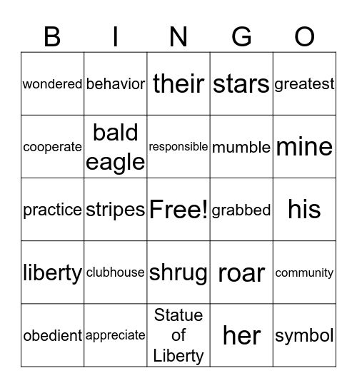 Vocabulary Bingo Card