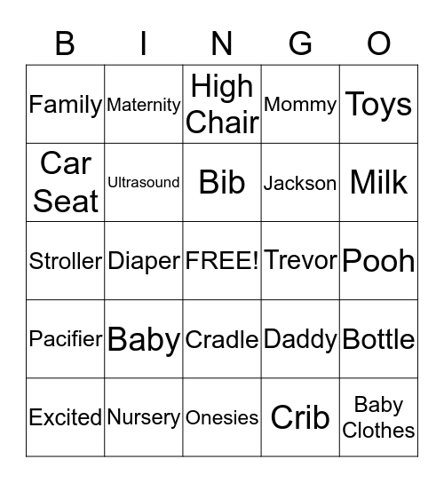 Nay's Baby Shower Bingo Card