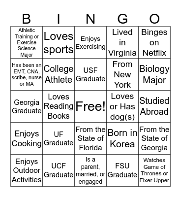 Class of 2019 Bingo Card