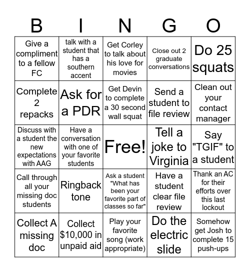 Retention BINGO Card