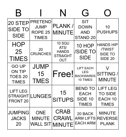 ACTIVITYY BINGO Card